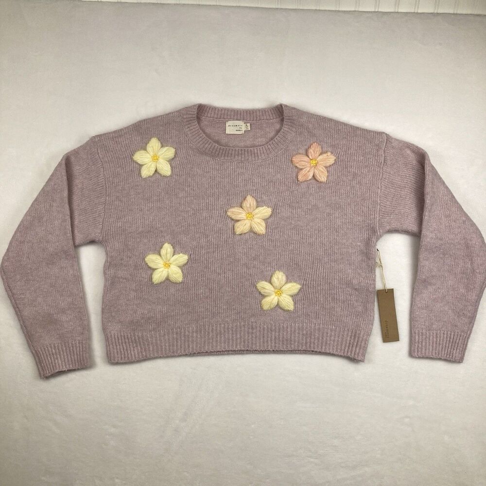 Dreamers By Debut Sweater XL Purple Cropped Flowers Feminine Granny Chic NEW